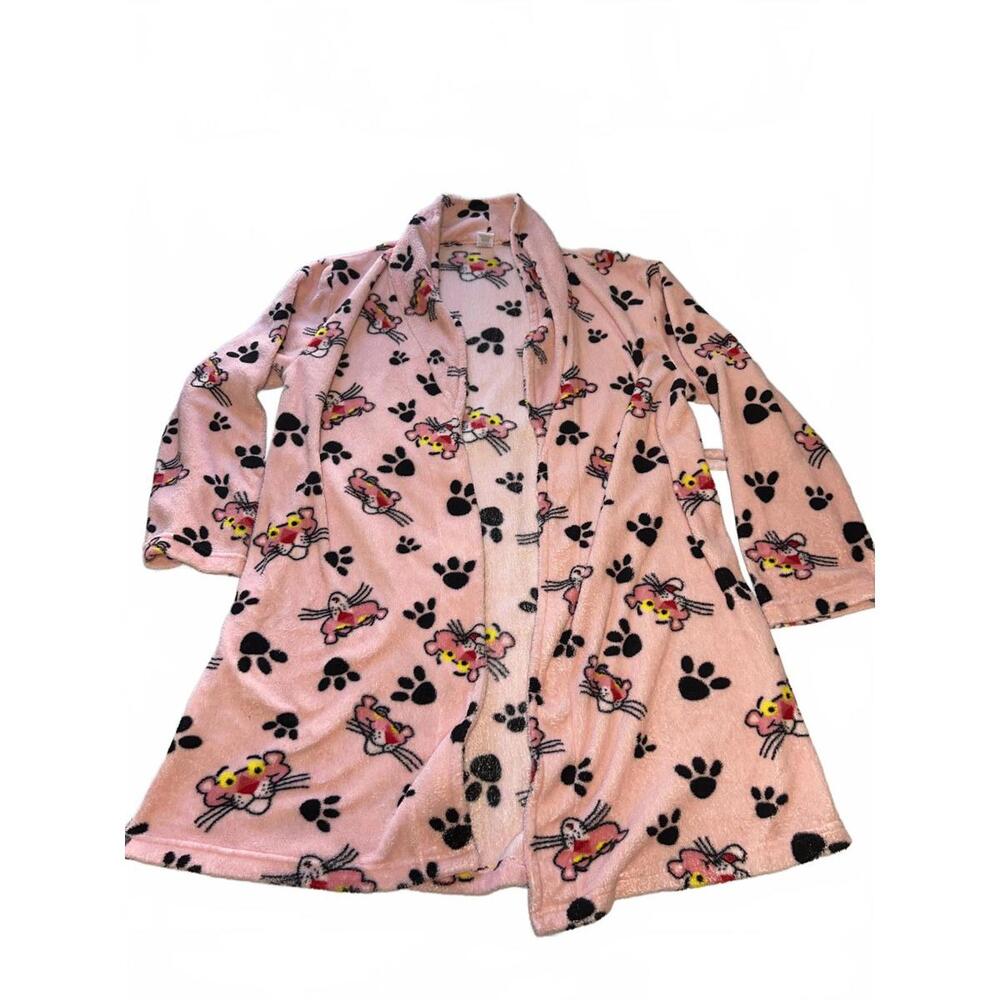 Pink Panther Fleece Robe with Paw and Character Print Size M/M Y2K